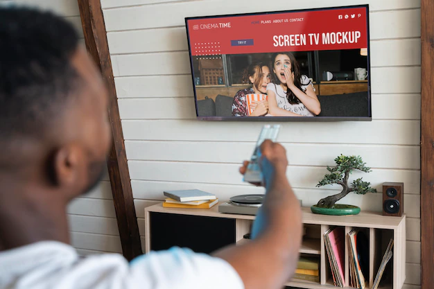 Free PSD | Mockup tv screen on a wall