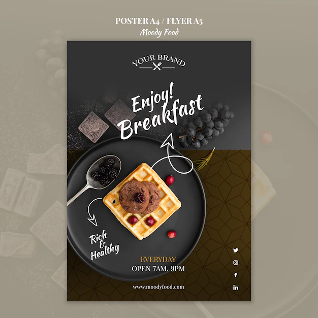 Free PSD | Moody food restaurant flyer concept mock-up