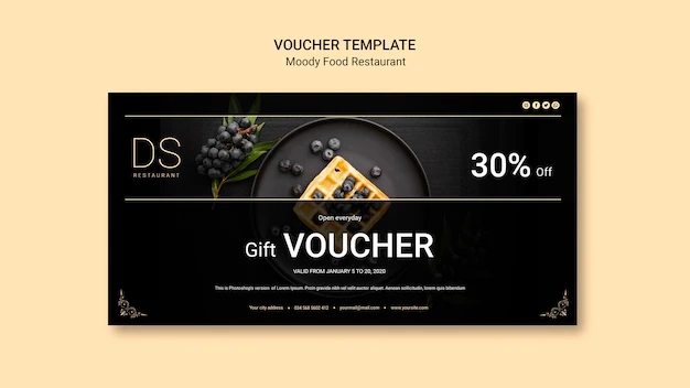 Free PSD | Moody food restaurant voucher template
