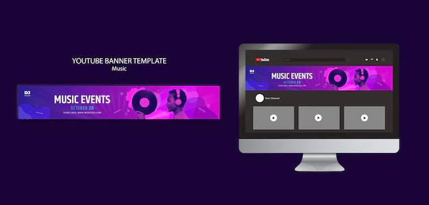 Free PSD | Music event youtube banner template with gradient light