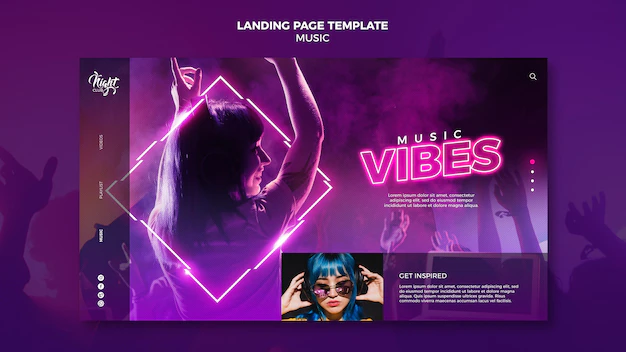 Free PSD | Neon landing page for electronic music with female dj