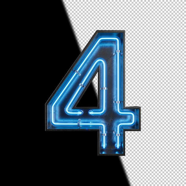 Free PSD | Number 4 made from neon light