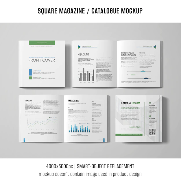 Free PSD | Open and closed square magazine or catalogue mockups