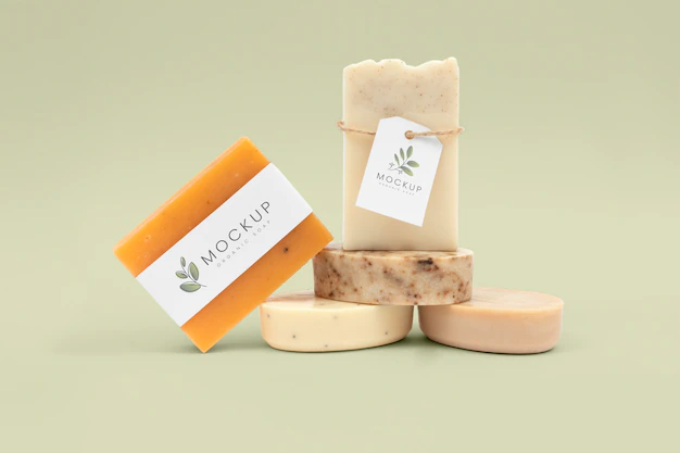 Free PSD | Organic soap bar mock-up with paper tag
