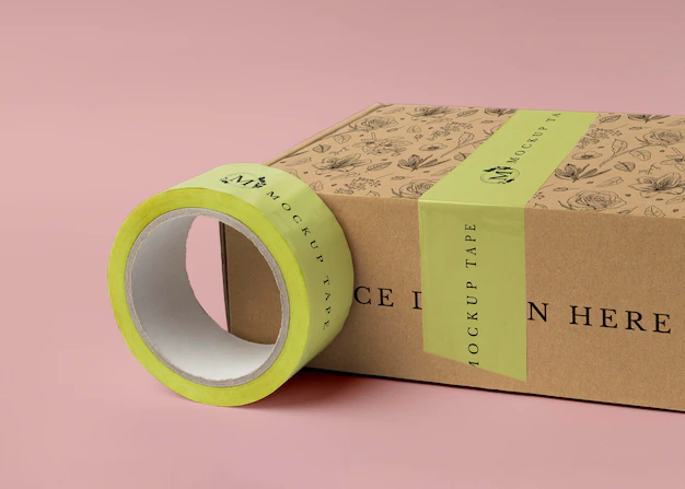 Free PSD | Packing tape mockup in real context