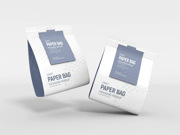 Free PSD | Paper bag with tag label packaging mockup
