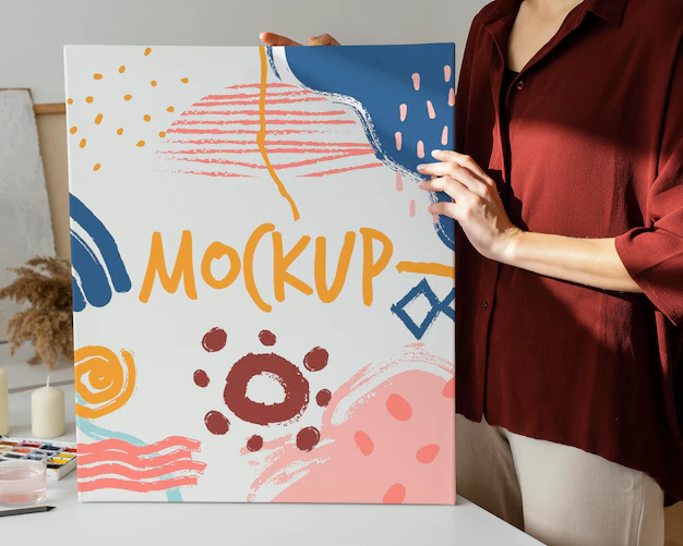 Free PSD | Person holding a canvas mock-up