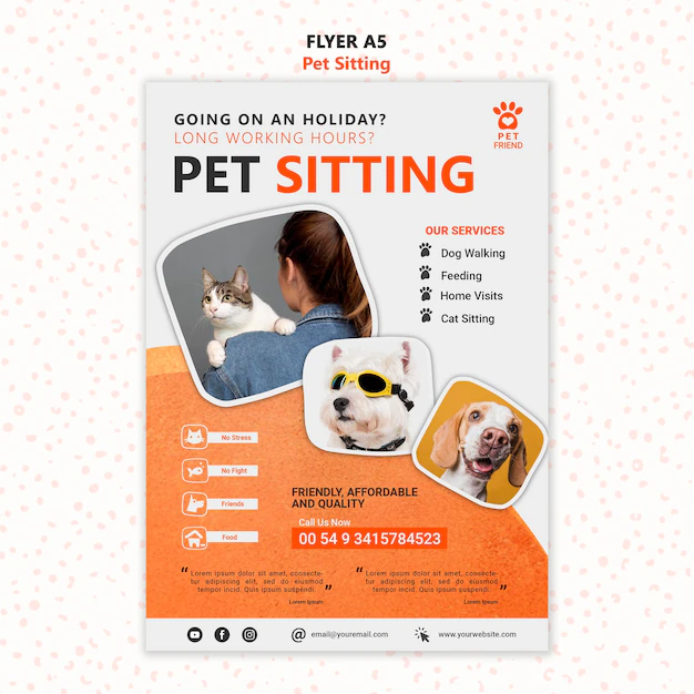 Free PSD | Pet sitting concept flyer template