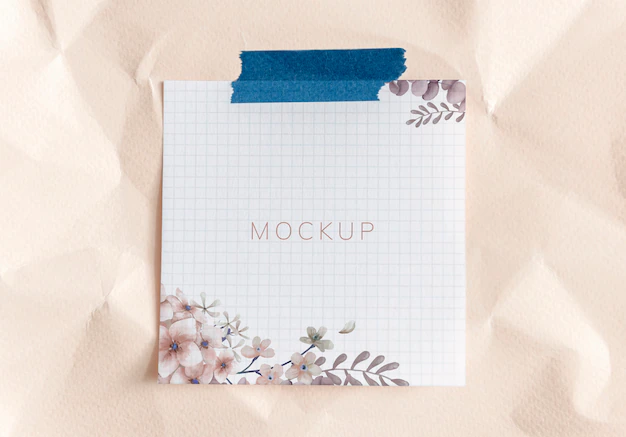 Free PSD | Pink floral paper note mockup