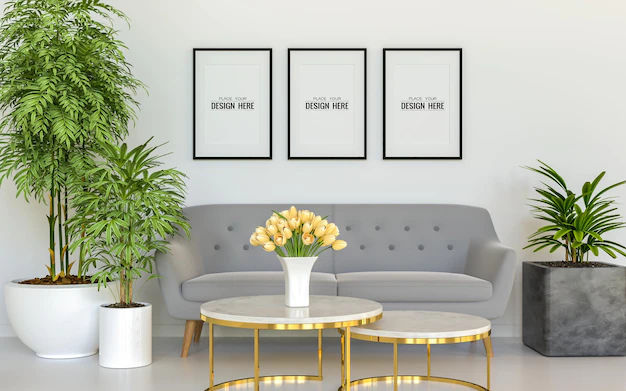 Free PSD | Poster frames in living room mockup