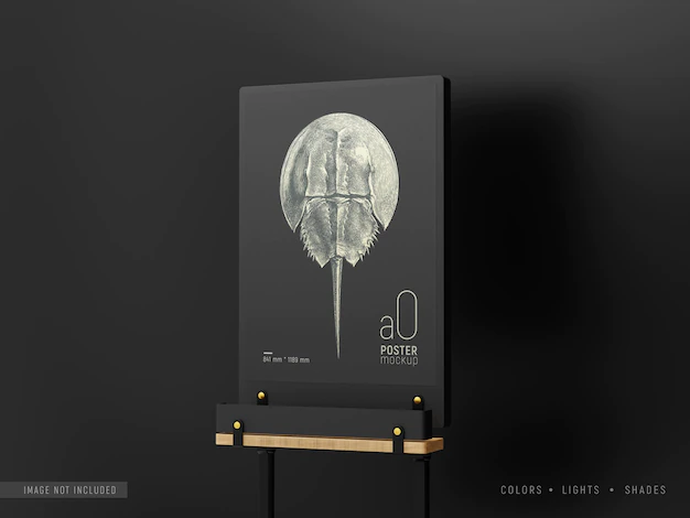 Free PSD | Poster mockup on black display stand