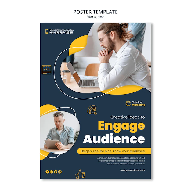 Free PSD | Poster template design with people working on devices