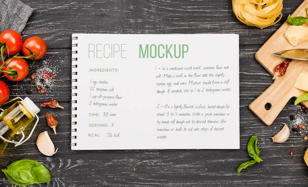 Free PSD | Recipe mock-up and food arrangement