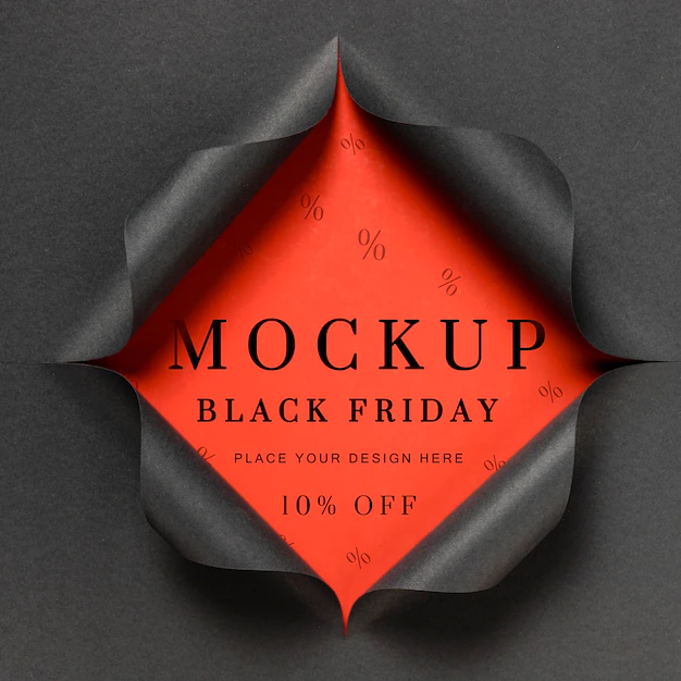 Free PSD | Red mock-up and torn paper black friday