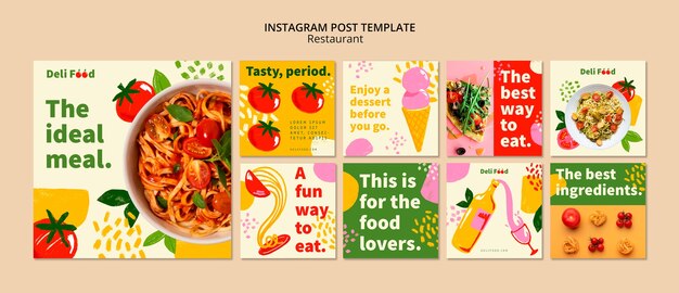 Free PSD | Restaurant business instagram posts collection