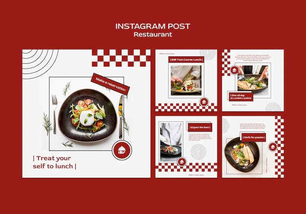 Free PSD | Restaurant instagram posts collection with food