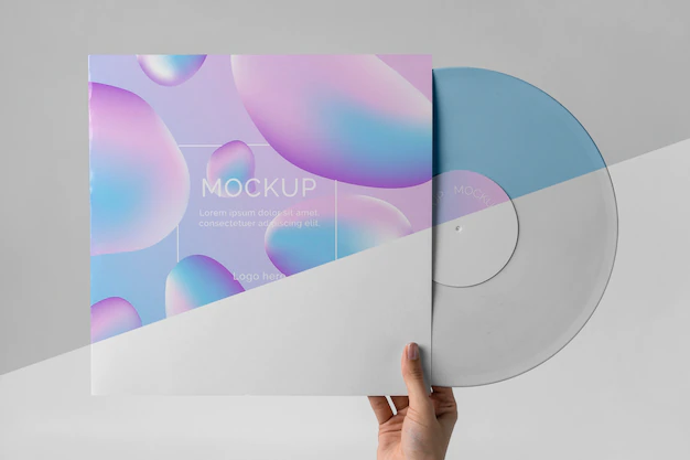 Free PSD | Retro mock-up vinyl disk abstract packaging