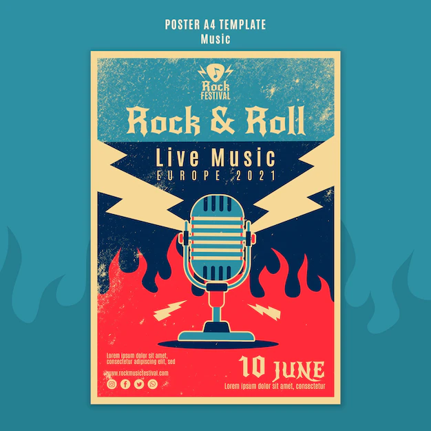 Free PSD | Rock music festival print template