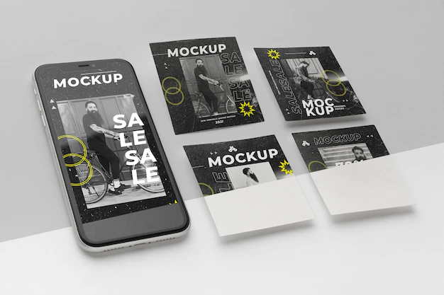 Free PSD | Social media posts and smartphone mock-up