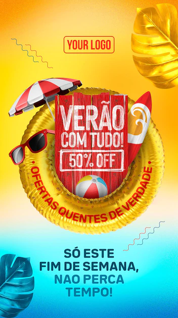 Free PSD | Social media stories summer with everything with up to 50 off in brazil