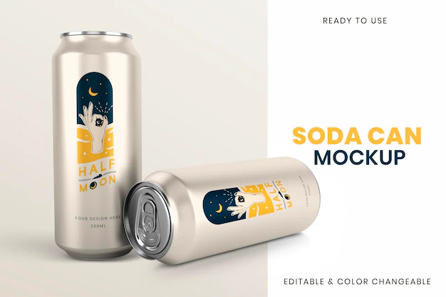 Free PSD | Soda can mockup psd, beverage product packaging