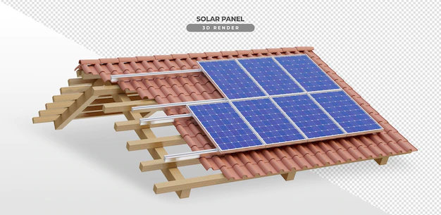 Free PSD | Solar energy boards on tile and wood roof in 3d realistic render