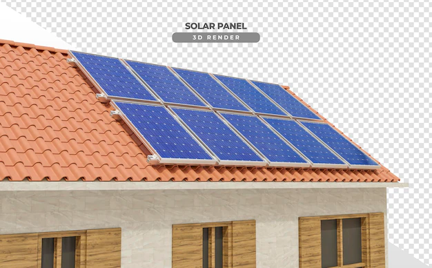 Free PSD | Solar power boards on roof of house in 3d realistic render