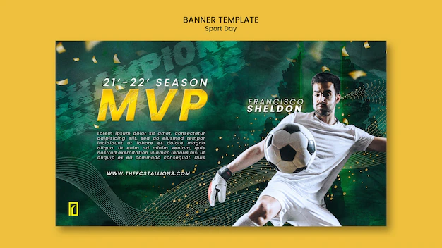 Free PSD | Sports day horizontal banner template with glowing and blurry effect