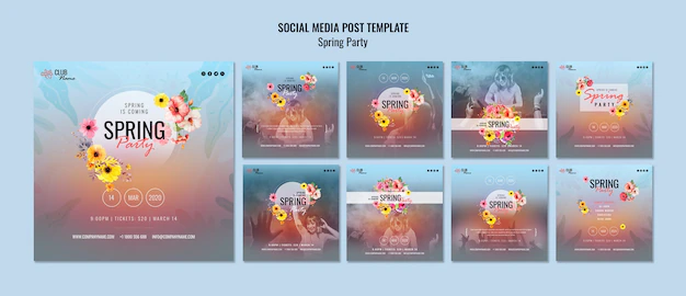 Free PSD | Spring party social media posts template