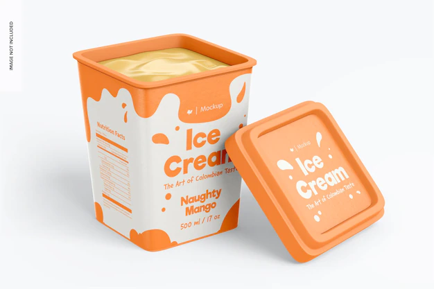 Free PSD | Square ice cream cup mockup, opened