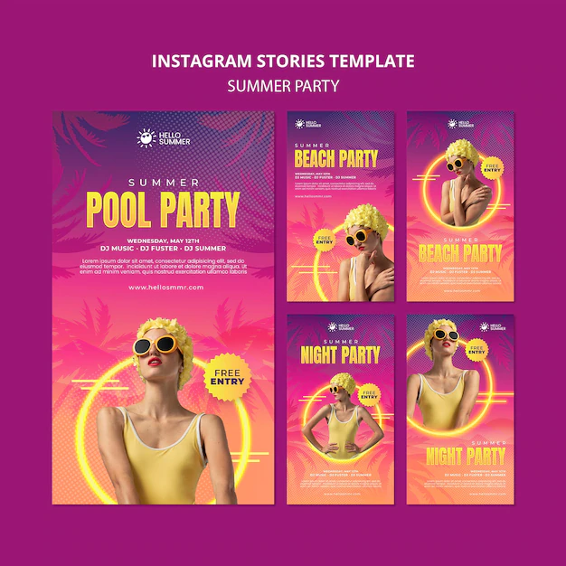 Free PSD | Summer party instagram posts collection