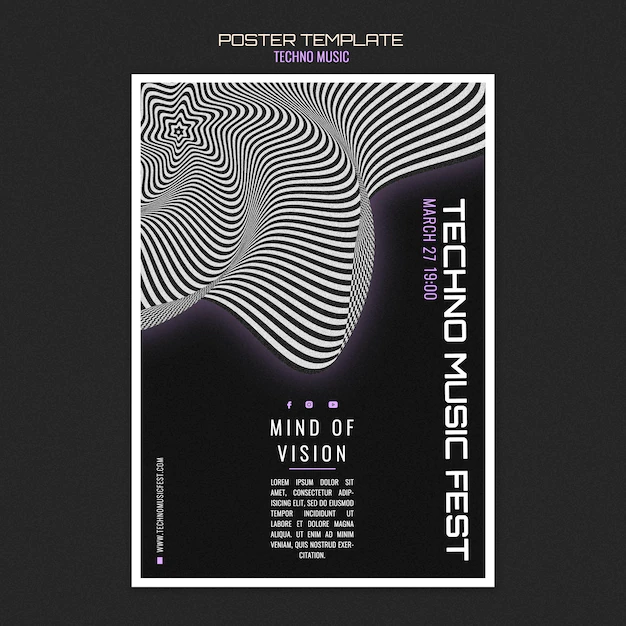 Free PSD | Techno music fest poster