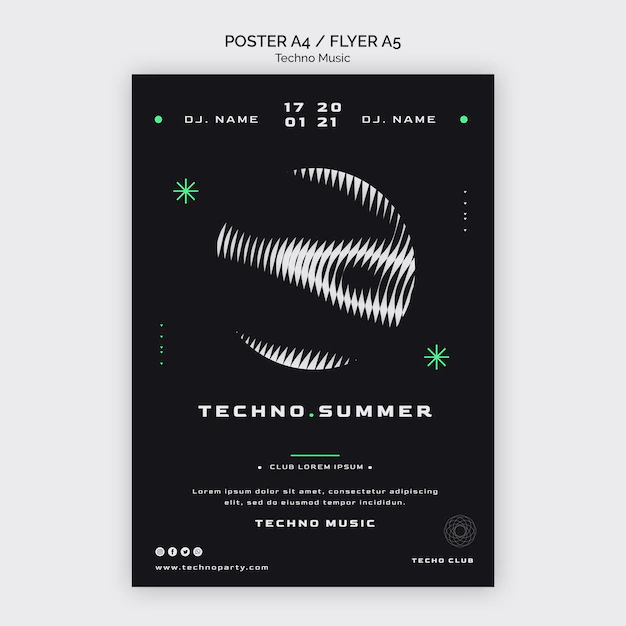 Free PSD | Techno music festival abstract poster template