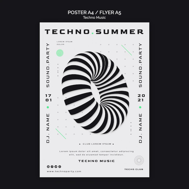 Free PSD | Techno music festival abstract shape poster template