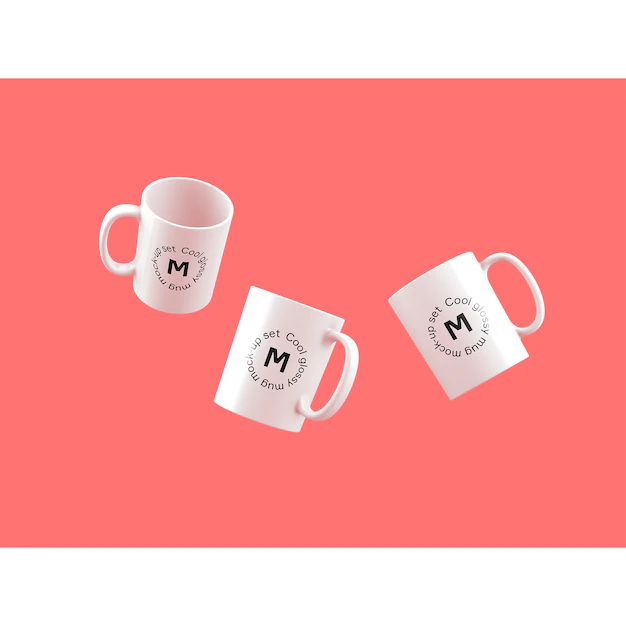Free PSD | Three mugs on pink background mock up