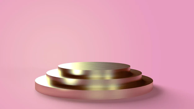 Free PSD | Three-tiered circular golden base on a pink background for placing objects