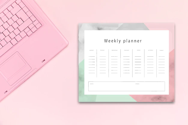 Free PSD | Top view desk concept with mock-up planner