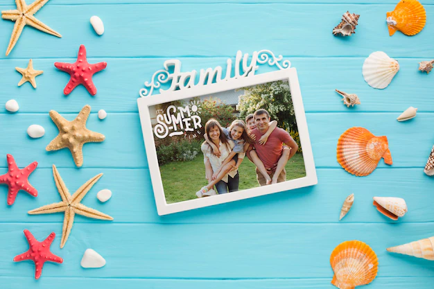 Free PSD | Top view holiday family frame on the table
