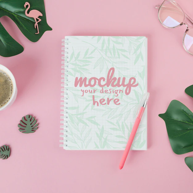 Free PSD | Top view notebook mock-up