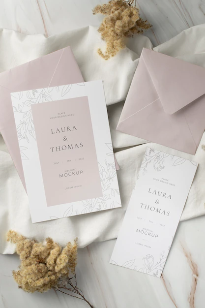 Free PSD | Top view of elegant wedding invitation mock-up