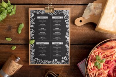 Free PSD | Top view of food menu concept mock-up