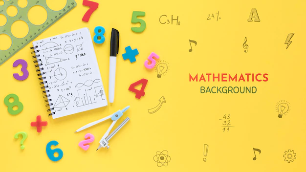 Free PSD | Top view of mathematics background with notebook and numbers