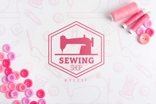 Free PSD | Top view sewing concept with mock-up