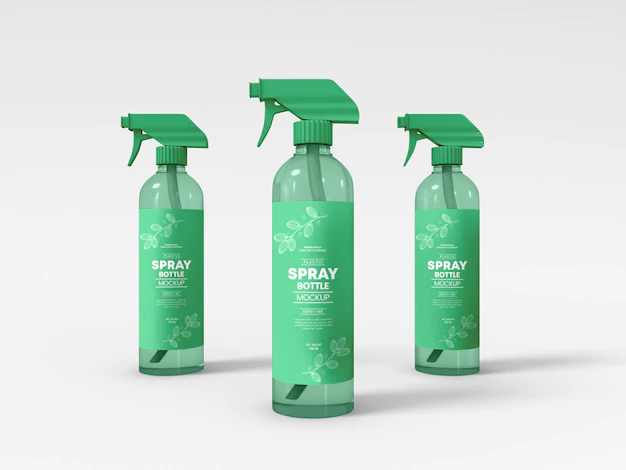 Free PSD | Transparent plastic spray bottle mockup
