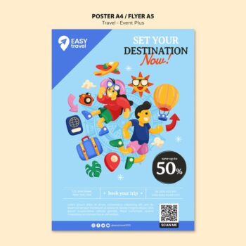 Free PSD | Travel and adventure vertical poster template