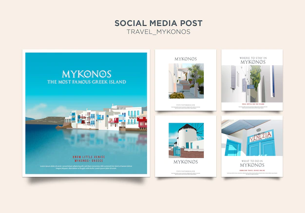 Free PSD | Travel mykonos social media post template