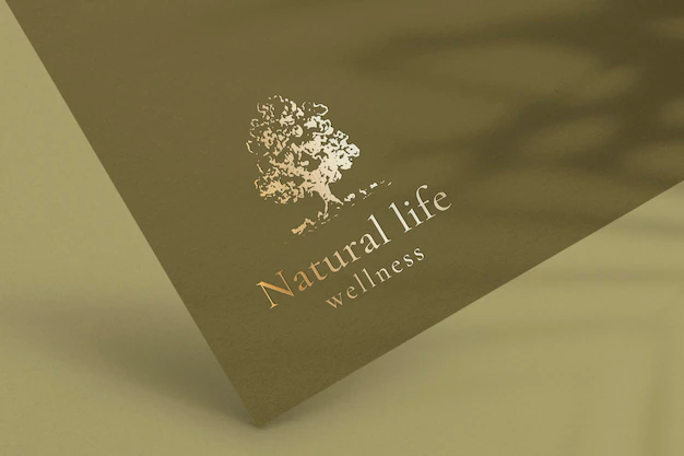 Free PSD | Tree logo mockup, gold paper pressed for wellness business psd