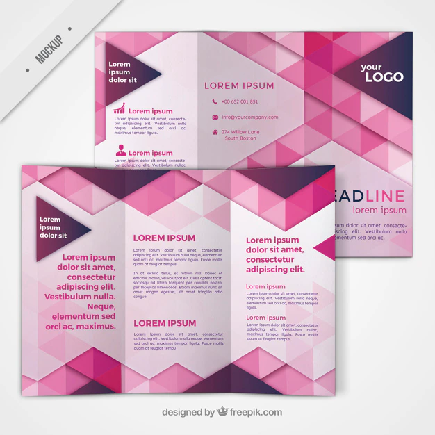 Free PSD | Trifold with geometric shapes in pink color