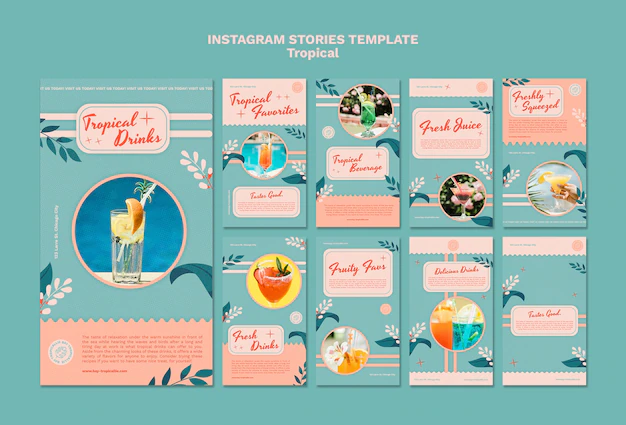 Free PSD | Tropical drinks instagram stories template