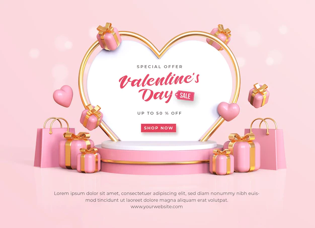 Free PSD | Valentine's day sale banner template with 3d romantic valentine decorations